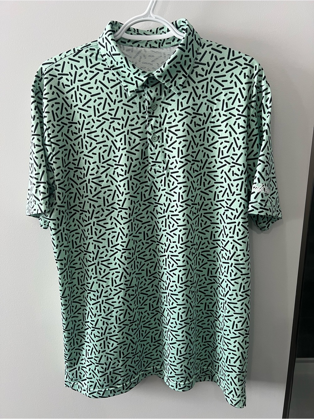Men's Mint Green Short-Sleeve Patterned Polo